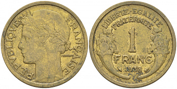 ФРАНЦИЯ 1 ФРАНК 1938 ТИП MORLON KM 885, LE FRANC 219.9 алюминиевая бронза 213-1211