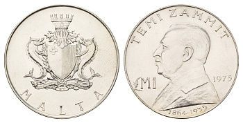 Мальта 1 лира (фунт) 1973 Темистоклес Заммит KM 19 серебро BU 270-535