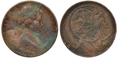 Австралия 2 цента 1966 Елизавета II (1952-), плащеносная ящерица KM 63 бронза 4122-356