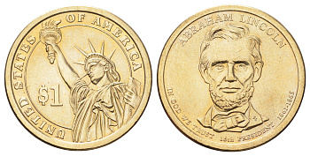 США 1 доллар 2010 Президент США - Авраам Линкольн (1861-1865) KM 478 медь с марганцево-латунным покрытием UNC 4699-921