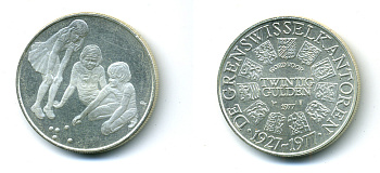 НИДЕРЛАНДЫ 20 ГУЛЬДЕНОВ 1977 1927-1977, ДЕТИ серебро UNC 6-2-4