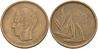 Бельгия 20 франков 1981 Belgique, Бодуэн I (1951-1993) KM 159 никель бронза 4606-716