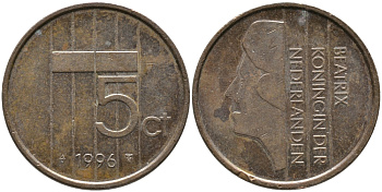 Нидерланды 5 центов 1996 Беатрикс (1980-2013) KM 202 бронза 4609-363