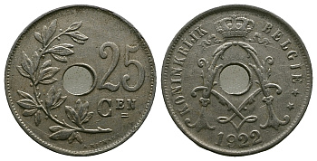 Бельгия 25 сантимов 1922 Belgie KM 69 медно-никель 259-833