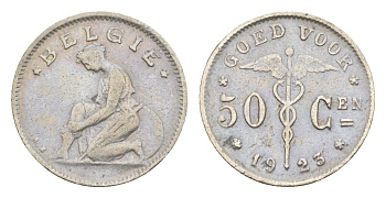 Бельгия 50 сантимов 1923 Belgie, Альберт I (1909-1934) KM 88 никель 4169-1061