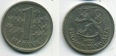 ФИНЛЯНДИЯ 1 МАРКА 1972 KM 49a медно-никель 61-1241
