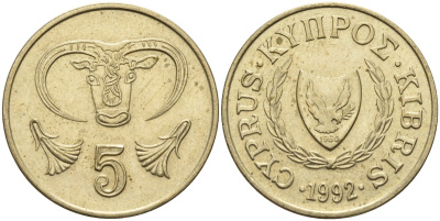 Кипр 5 центов 1992 KM 55.3 никель латунь 4141-1021