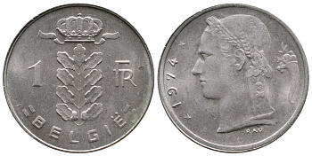 БЕЛЬГИЯ 1 ФРАНК 1974 BELGIE KM 143.1 медно-никель 4382-1243