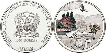 Сан-Томе и Принсипи 1000 добра 1998 Хайдиланд, цветная эмаль, тираж 10000 экз. KM 93 серебро PROOF 1098-1-13