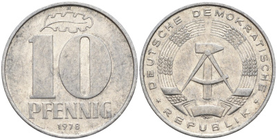 ГДР 10 пфеннигов 1978 A KM 10 алюминий 4143-736