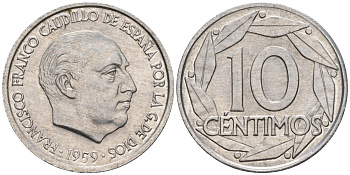Испания 10 сентимо 1959 Франсиско Франко (1939-1975) KM 790 алюминий 4602-1228