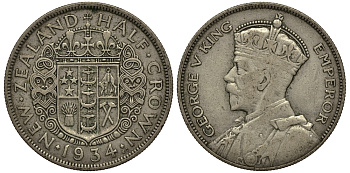 Новая Зеландия 1/2 кроны 1934 Георг V (1910-1936) KM 5 серебро 272-822