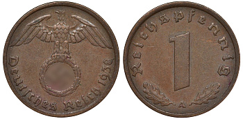 Германия 1 рейхспфенниг 1938 A KM 89 бронза 4164-157