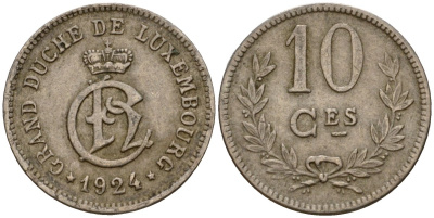Люксембург 10 сантимов 1924 Шарлотта (1918-1964) KM 34 медно-никель 4584-215