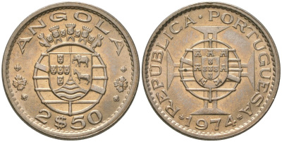 Ангола 2 1/2 эскудо 1974 KM 77 медно-никель UNC 4621-653
