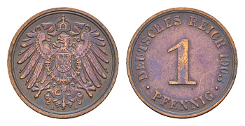 Германия 1 пфенниг 1903 A, Вильгельм II (1888-1918) KM 10, J. 10 медь 4164-234