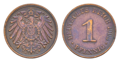 Германия 1 пфенниг 1903 A, Вильгельм II (1888-1918) KM 10, J. 10 медь 4164-234