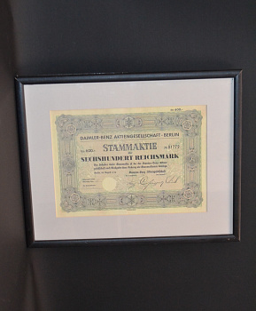 Германия, Daimler-Benz акция в 600 рейхсмарок (интерьерная копия) 1934 в рамке со стеклом бумага 57-1-05
