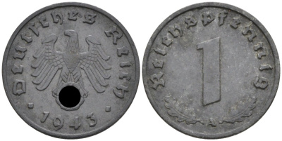 ГЕРМАНИЯ 1 РЕЙХСПФЕННИГ 1943 А KM 97, J. 369 цинк 188-921