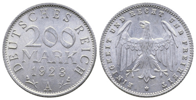 ГЕРМАНИЯ 200 МАРОК 1923 A KM 35, J. 304 алюминий 4380-427