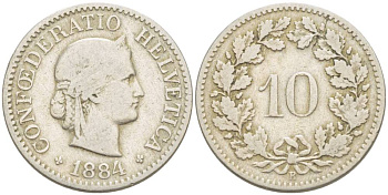 Швейцария 10 раппенов 1884 В KM 27 медно-никель 4532-969