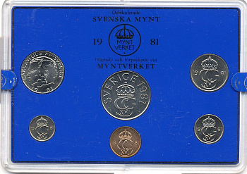 Швеция набор монетного двора из 6 монет 1981 в пластике, Карл XVI Густав (1973- ) KM MS19 UNC 7-5-7-194