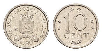 Нидерландские Антильские острова (Нидерландские Антилы) 10 центов 1980 Юлиана (1948-1980) KM 10 никель 4674-1065