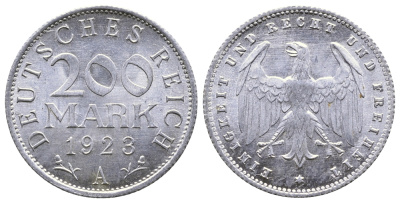 ГЕРМАНИЯ 200 МАРОК 1923 A KM 35, J. 304 алюминий 4380-426