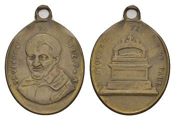 Франция религиозный медальон с изображением Викентия де Поля ND Церковь Святого Викентия де Поля, размер 22,5x19 мм, вес 3,85 гр латунь 4655-229