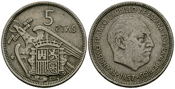 Испания 5 песет 1957 (70) KM 786 медно-никель 4138-1044