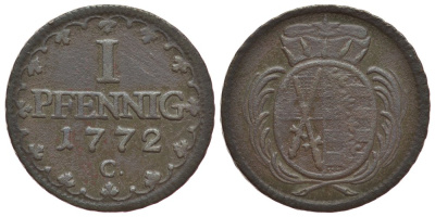 САКСОНИЯ 1 ПФЕННИГ 1772 C KM 1000 (C91) медь 1522-1011
