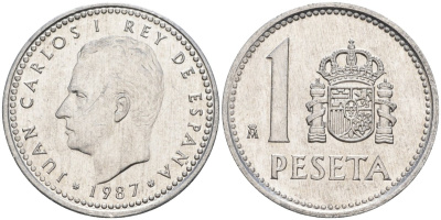 Испания 1 песета 1987 M, Хуан Карлос I (1975-2014) KM 821 алюминий 4402-927
