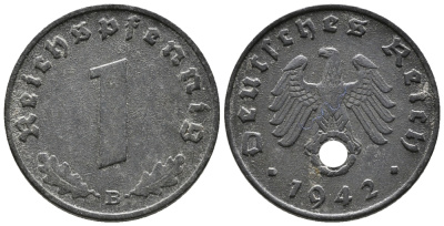 ГЕРМАНИЯ 1 РЕЙХСПФЕННИГ 1942 B KM 97, J. 369 цинк 39-1216