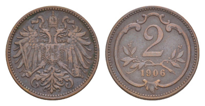 Австрия 2 геллера 1906 Франц Иосиф I (1848-1916) KM 2801 бронза 4639-1022