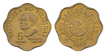 Филиппины 5 сентимо 1979 KM 225 латунь aUNC 4649-635