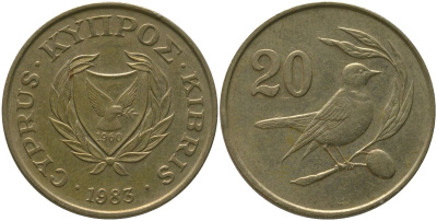 Кипр 20 центов 1983 KM 57.1 никель латунь 4380-951
