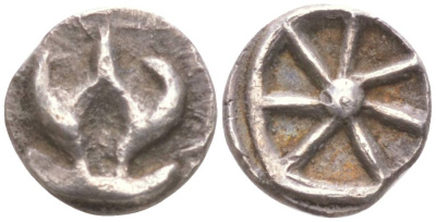 Бирма, государство Дваравати 1/20 часть 300 - 450 храм / колесо, 0,4 гр серебро 1073-19-27