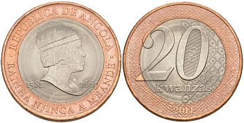 Ангола 20 кванза 2014 Королева Зинга Мбанди Нгола (1582-1663) KM 111 биметалл aUNC 69-133