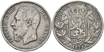 Бельгия КОПИЯ 5 франков 1872 белый металл 01-236-33