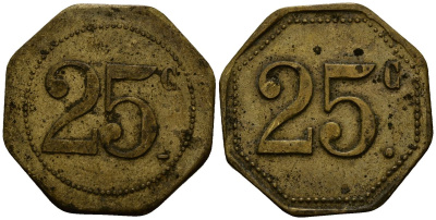 Франция 25 сантимов ND ресторанный жетон латунь 4166-424