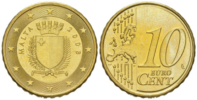 Мальта 10 евроцентов 2008 F KM 128 нордик UNC 4551-1142