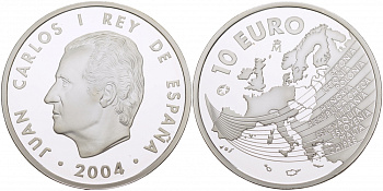 Испания 10 евро 2004 M, Расширение ЕС KM 1099 серебро PROOF 01-161-31