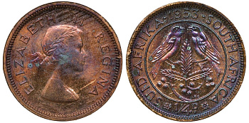 Южная Африка 1/4 пенни 1953 Елизавета II, воробьи KM 44 бронза PROOF 1528-642