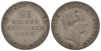 ПРУССИЯ 2 1/2 ГРОША 1842 A KM 444 серебро 1522-1133