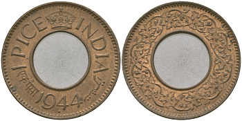 Британская Индия 1 пайс 1944 Георг VI (1936-1952) KM 533 бронза 33-1022