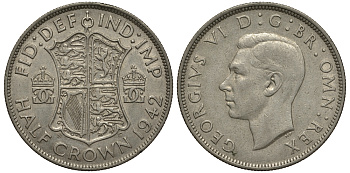 Великобритания 1/2 кроны 1942 Георг VI (1936-1952) KM 856, Spink 4080 серебро 00-000-00
