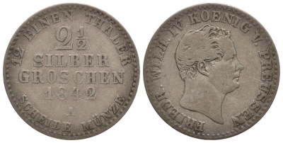 ПРУССИЯ 2 1/2 ГРОША 1842 A KM 444 серебро 1522-1133