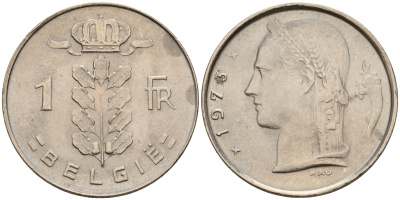 Бельгия 1 франк 1973 Belgie KM 143.1 медно-никель  UNC  4187-155