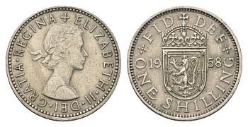 Великобритания 1 шиллинг 1958 Елизавета II (1952-2022), Шотландский герб KM 905, Spink 4148 медно-никель 4635-314