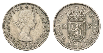 Великобритания 1 шиллинг 1958 Елизавета II (1952-2022), Шотландский герб KM 905, Spink 4148 медно-никель 4635-314